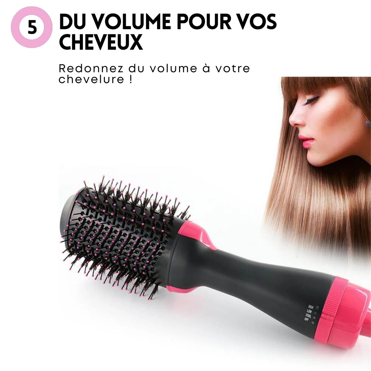 Brosse Soufflante, Chauffante et Lissante 3 en 1